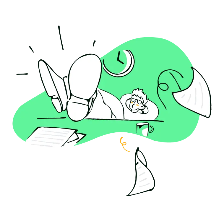 Illustration of a relaxed man with his legs on the table.