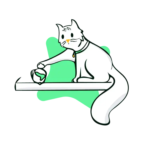 Illustration of a cat about to drop a full glass.